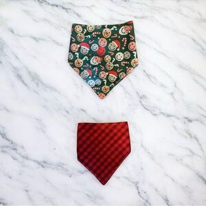 DOG BANDANA - Smiley Christmas & Red Plaid (Reversible) - Size L Large
